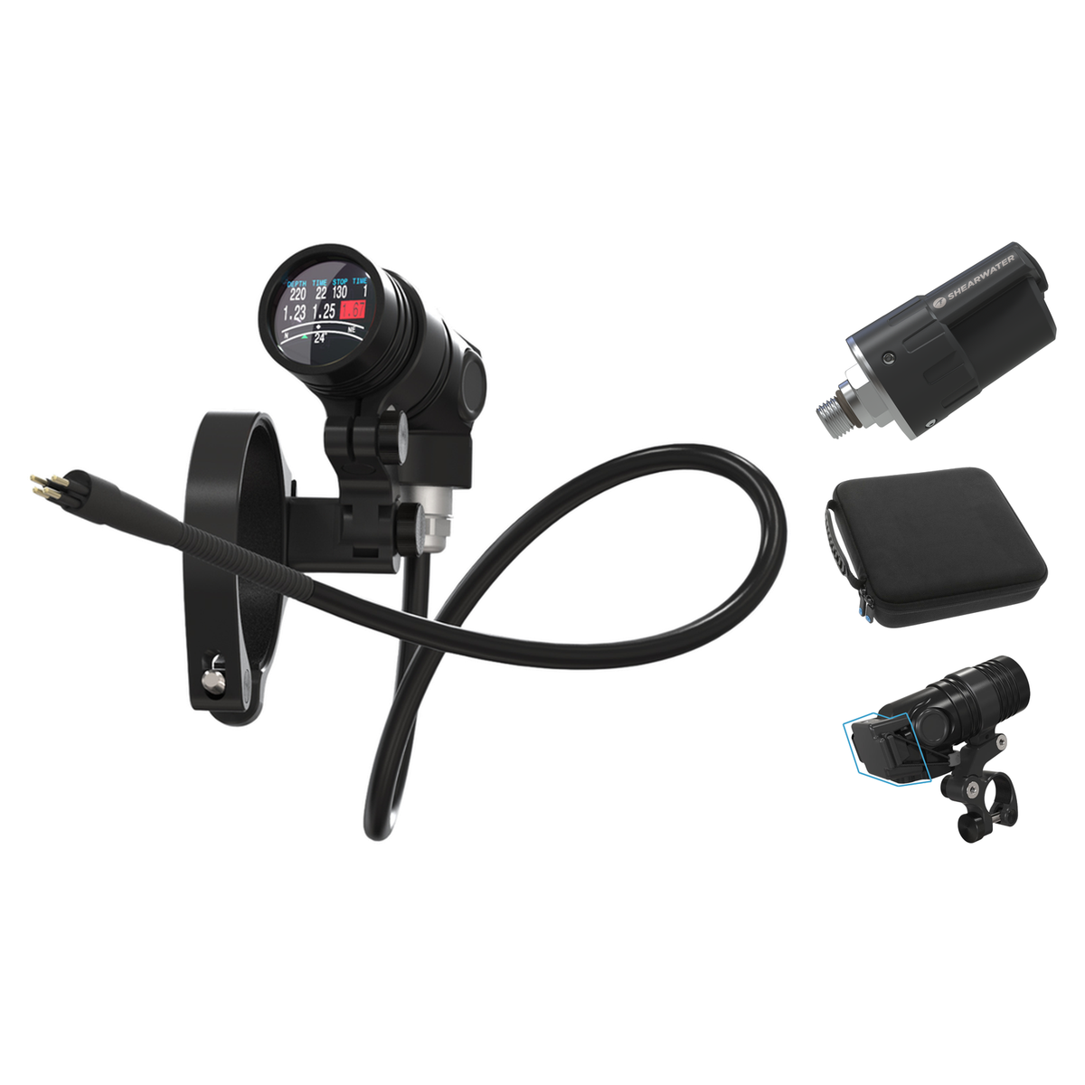 Shearwater NERD 2 Dive Computer + Swift Transmitter + EVA Case + Charging Clip Package — Monitor AK (4-Pin)