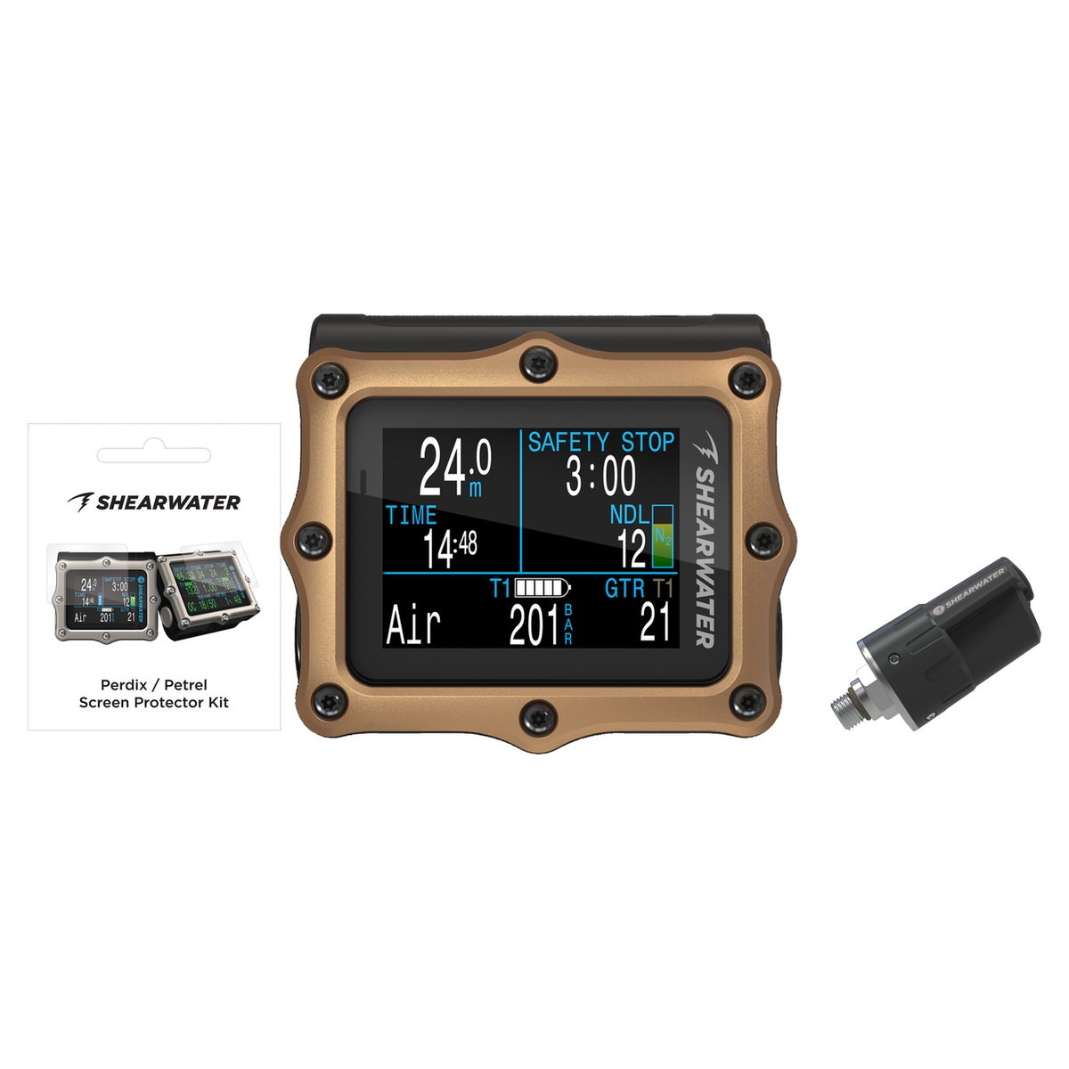Shearwater Perdix 2 Ti Dive Computer + Swift Transmitter + Screen Protectors Package — Bronze Journeys Edition