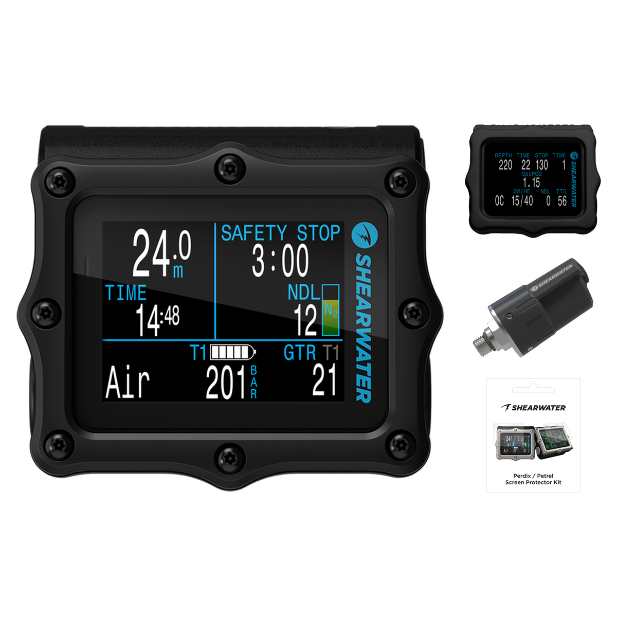 Shearwater Perdix 2 Ti Dive Computer + Swift Transmitter + Screen Protectors + Silicone Case Package — Black