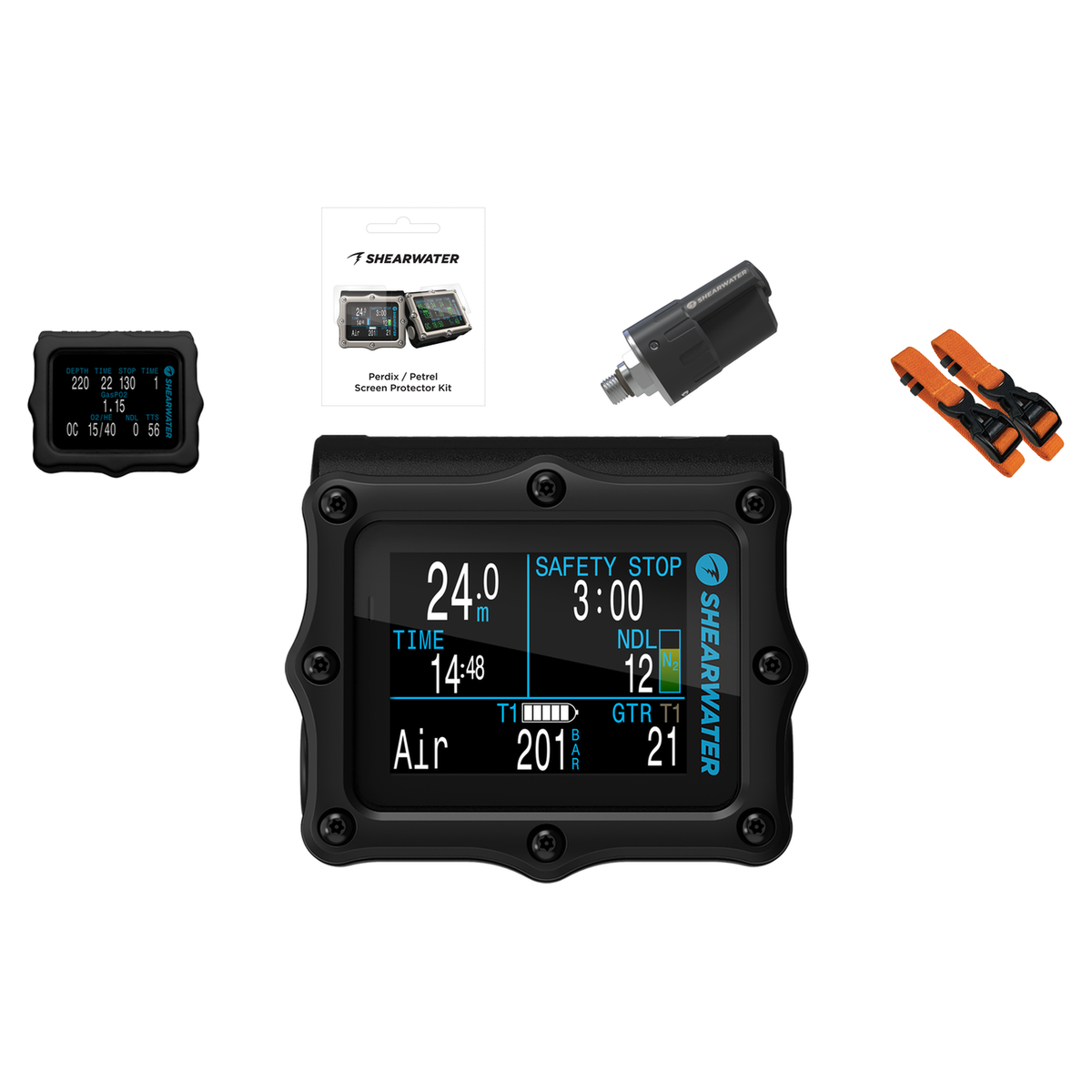 Shearwater Perdix 2 Ti Dive Computer + Swift Transmitter + Screen Protectors + Silicone Case + Strap Kit Package — Black