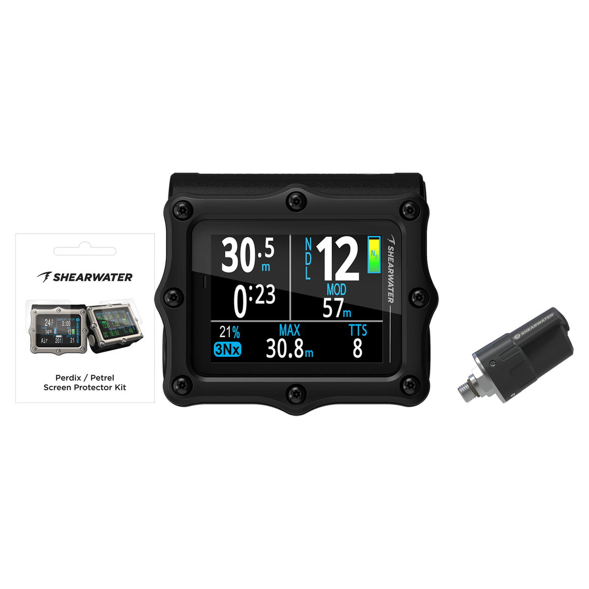 Shearwater Perdix 3 Ti Dive Computer + Swift Transmitter + Screen Protectors Package — Black