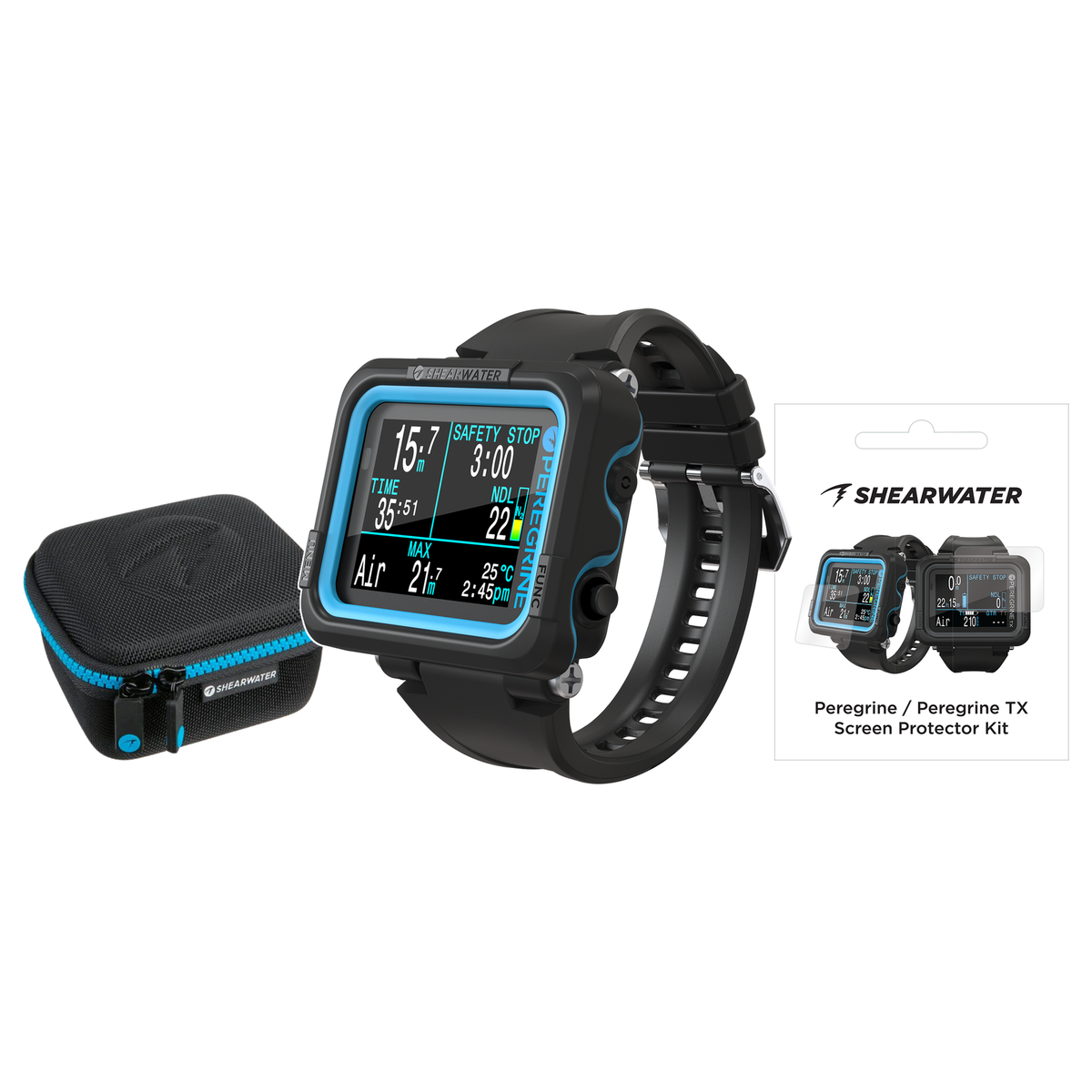 Shearwater Peregrine Dive Computer + EVA Travel Case + Screen Protectors Package — includes Shearwater Peregrine Dive Comput…