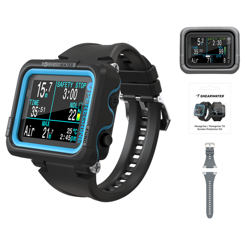 Shearwater Peregrine Dive Computer + Screen Protectors + Silicone Case + Strap Kit Package