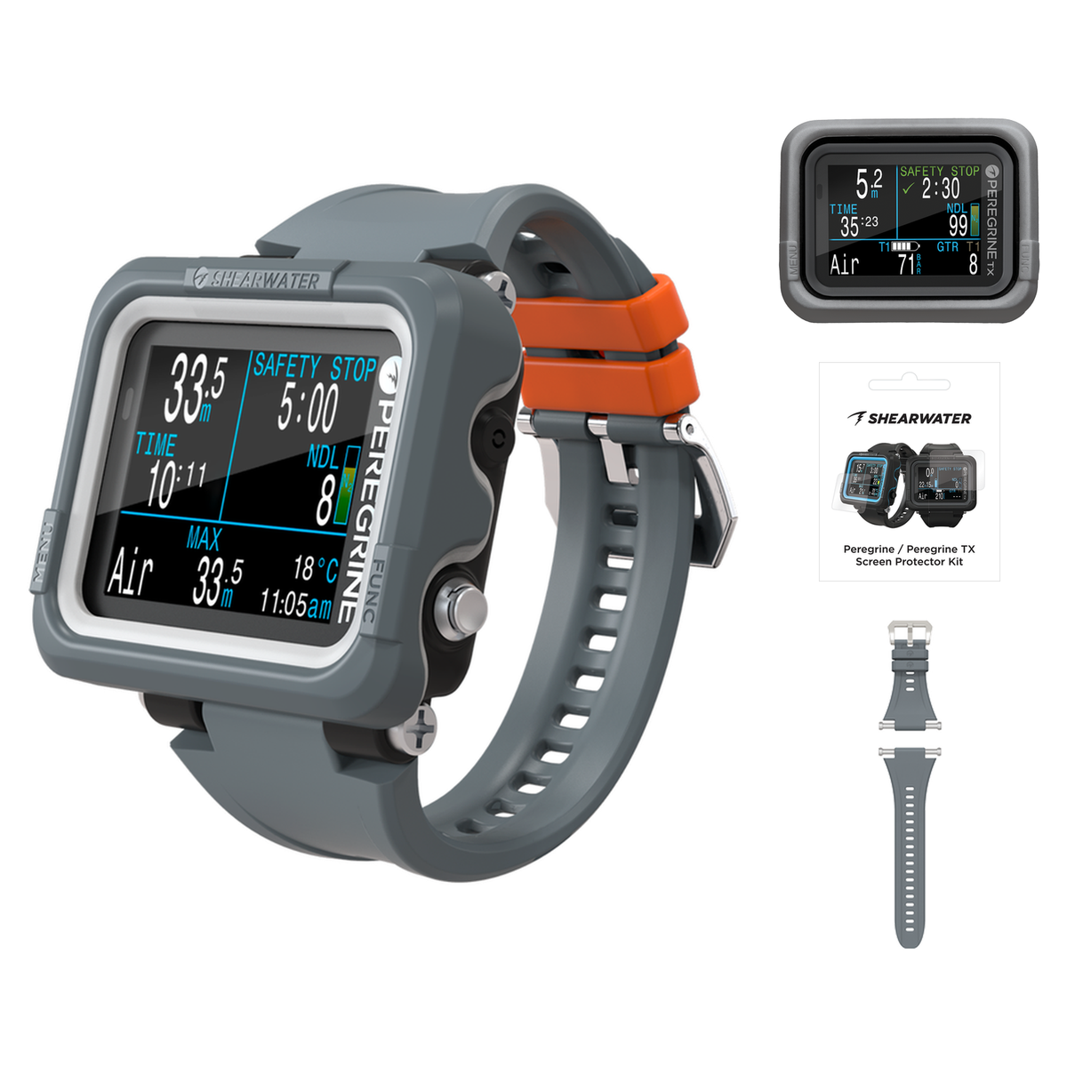 Shearwater Peregrine Dive Computer + Screen Protectors + Silicone Case + Strap Kit Package — Adventures Dark