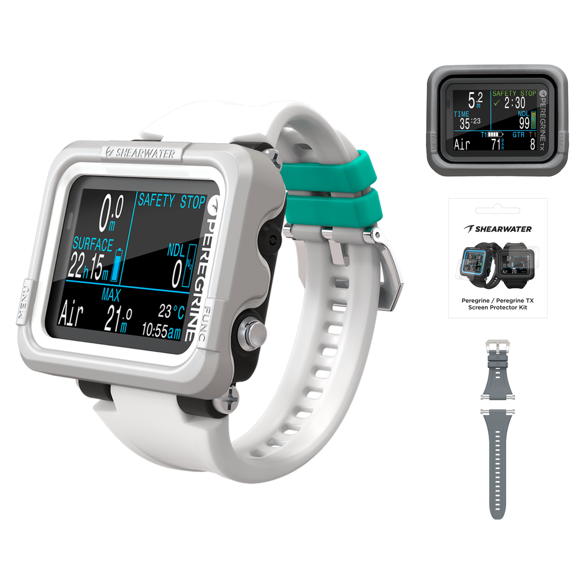 Shearwater Peregrine Dive Computer + Screen Protectors + Silicone Case + Strap Kit Package — Adventures Light