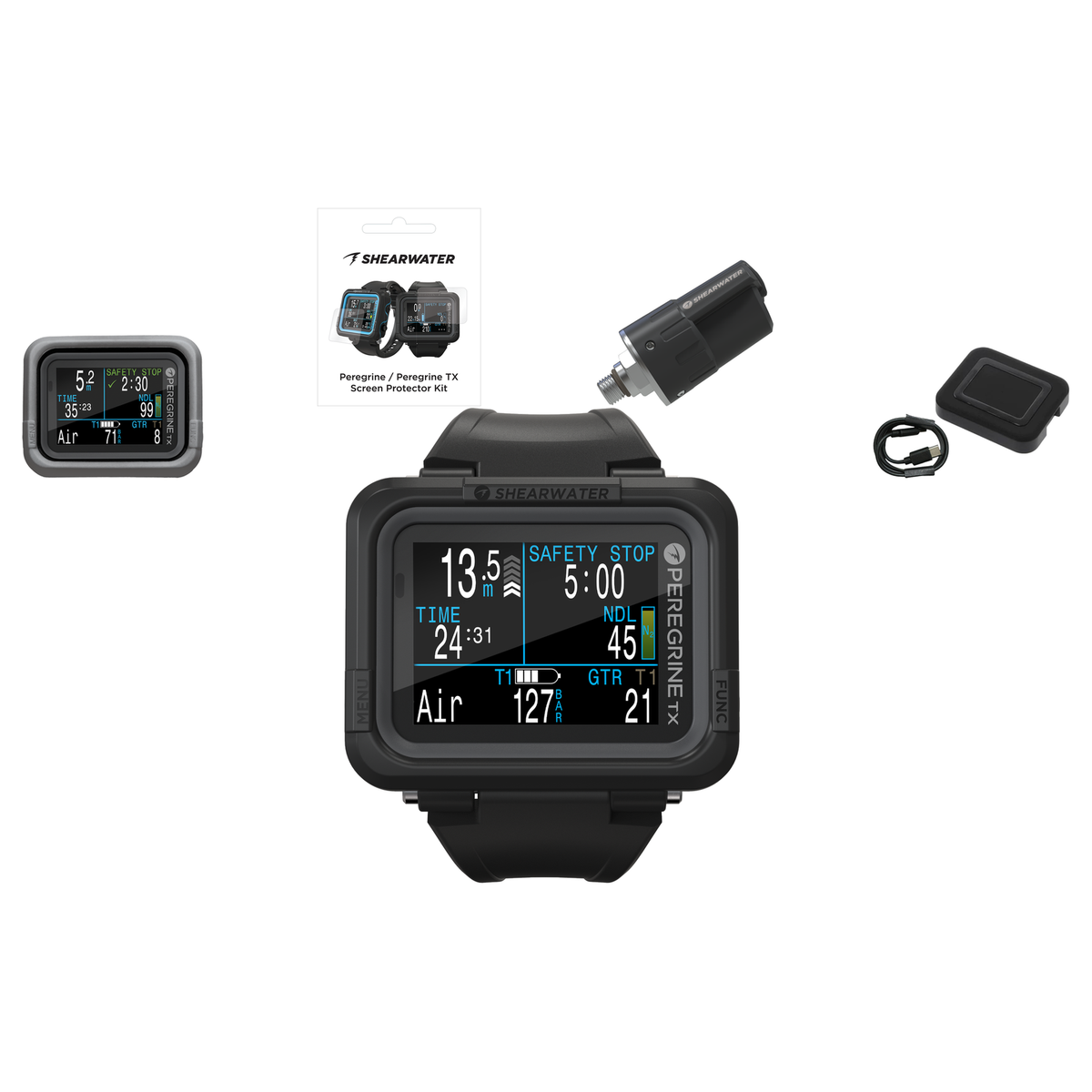 Shearwater Peregrine TX Dive Computer + Swift Transmitter + Screen Protectors + Silicone Case + Charger Package — includes S…