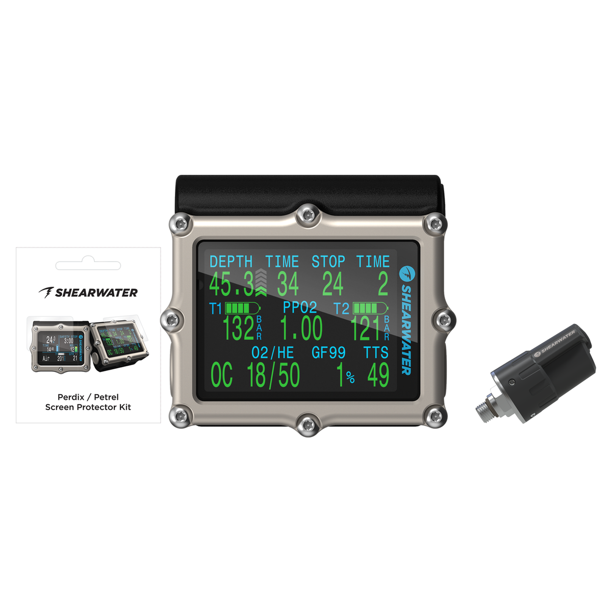 Shearwater Petrel 3 Dive Computer + Swift Transmitter + Screen Protectors Package — includes Shearwater Petrel 3 Dive Comput…