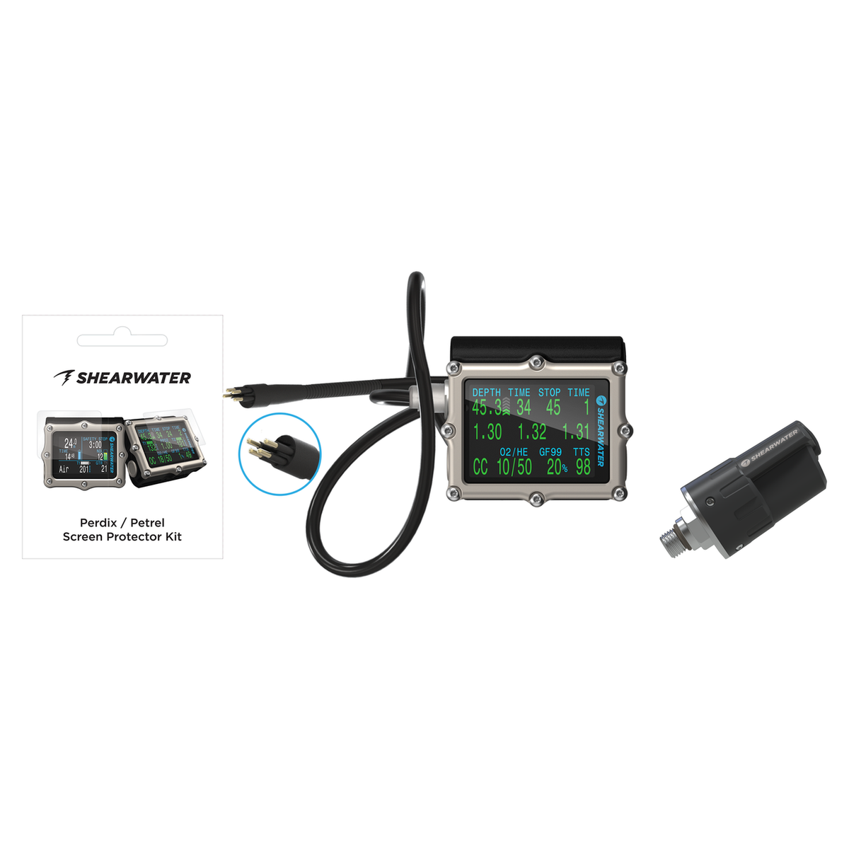 Shearwater Petrel 3 Dive Computer + Swift Transmitter + Screen Protectors Package