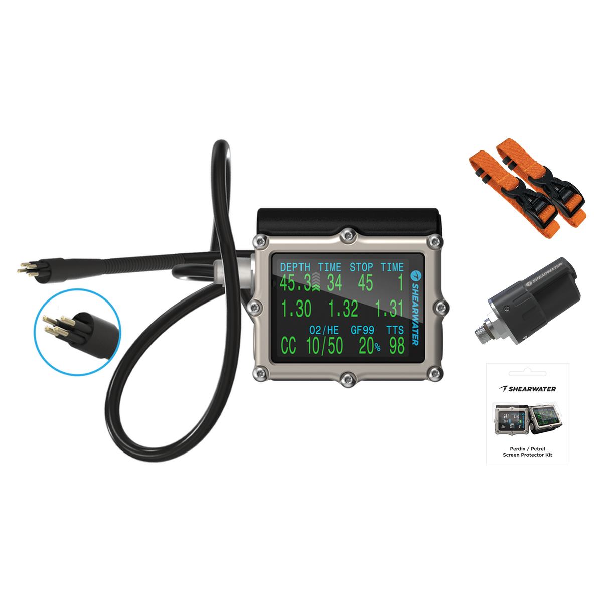 Shearwater Petrel 3 Dive Computer + Swift Transmitter + Screen Protectors + Strap Kit Package