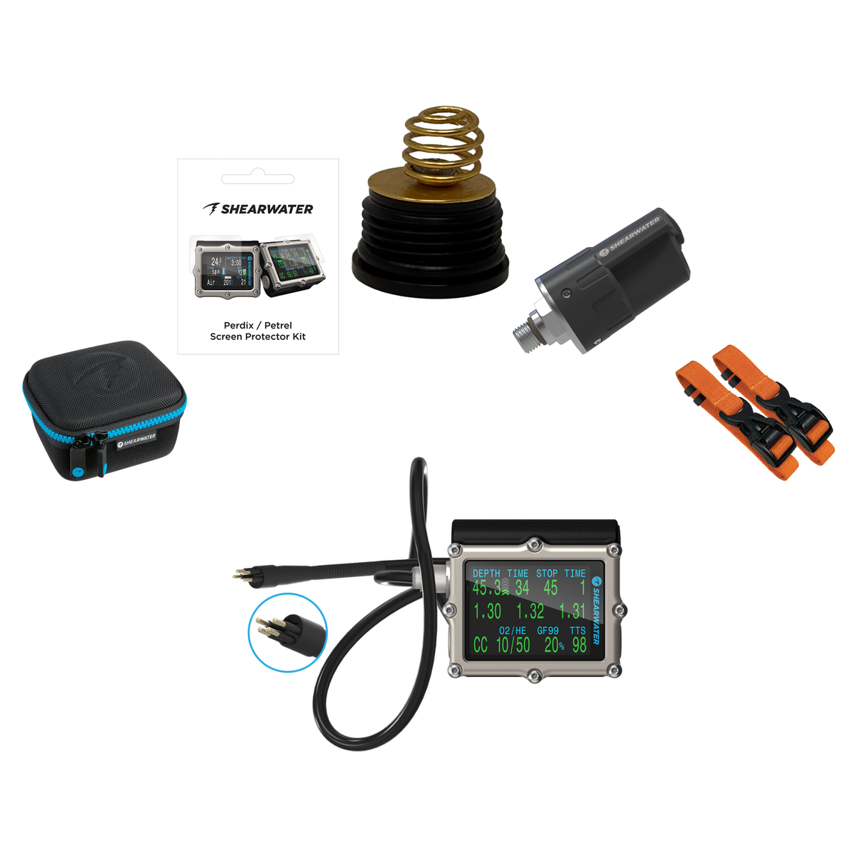 Shearwater Petrel 3 Dive Computer + Swift Transmitter + EVA Travel Case + Screen Protectors + Strap Kit + Battery Cap Kit Pa…
