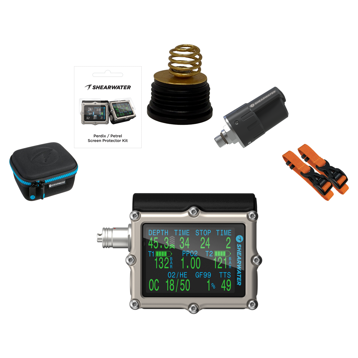 Shearwater Petrel 3 Dive Computer + Swift Transmitter + EVA Travel Case + Screen Protectors + Strap Kit + Battery Cap Kit Pa…