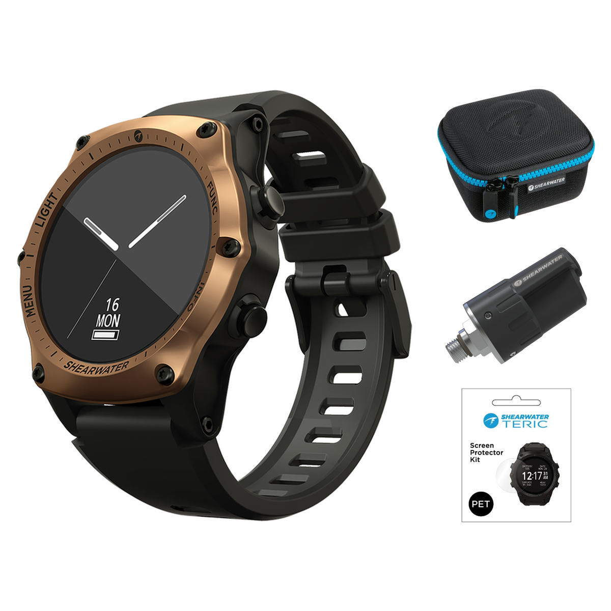 Shearwater Teric Dive Computer + Swift Transmitter + EVA Travel Case + Screen Protectors Package — Bronze