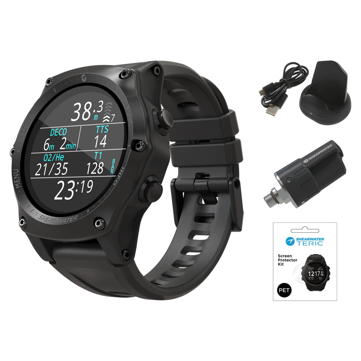 Shearwater Teric Dive Computer + Swift Transmitter + Screen Protectors + Charger Package — includes Shearwater Teric Dive Co…