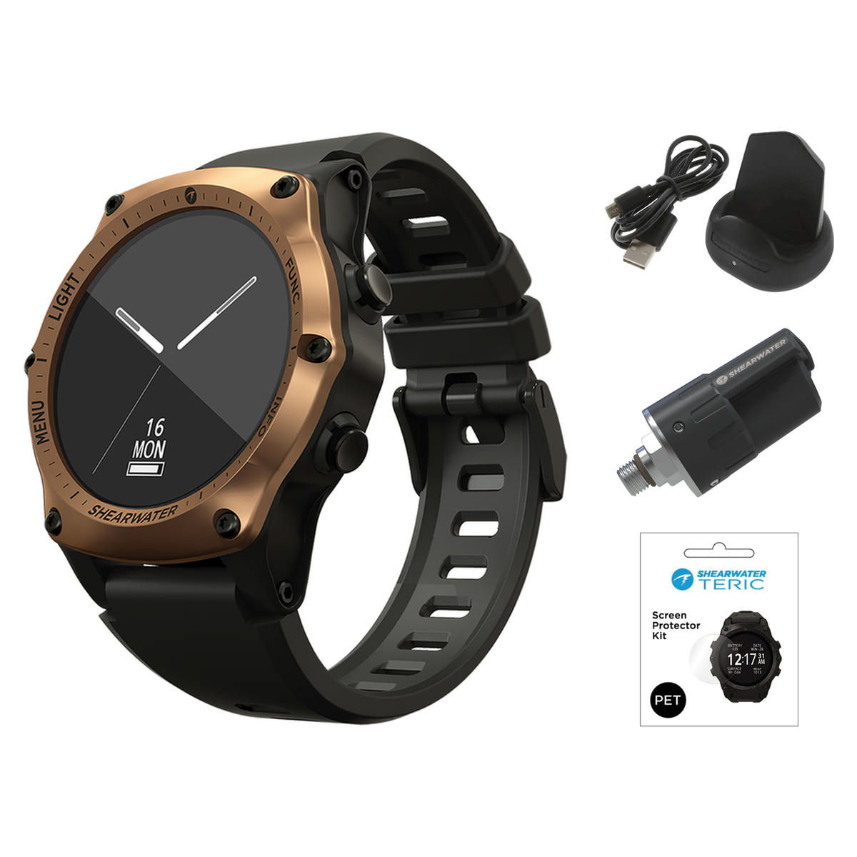 Shearwater Teric Dive Computer + Swift Transmitter + Screen Protectors + Charger Package — Bronze