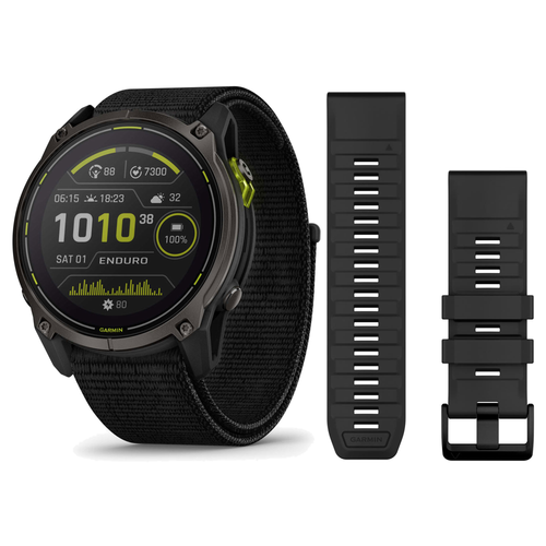 Garmin Enduro 3 Smartwatch + QuickFit 26 Band Package — includes Garmin Enduro 3, Carbon Gray DLC Titanium with Black Ultraf…