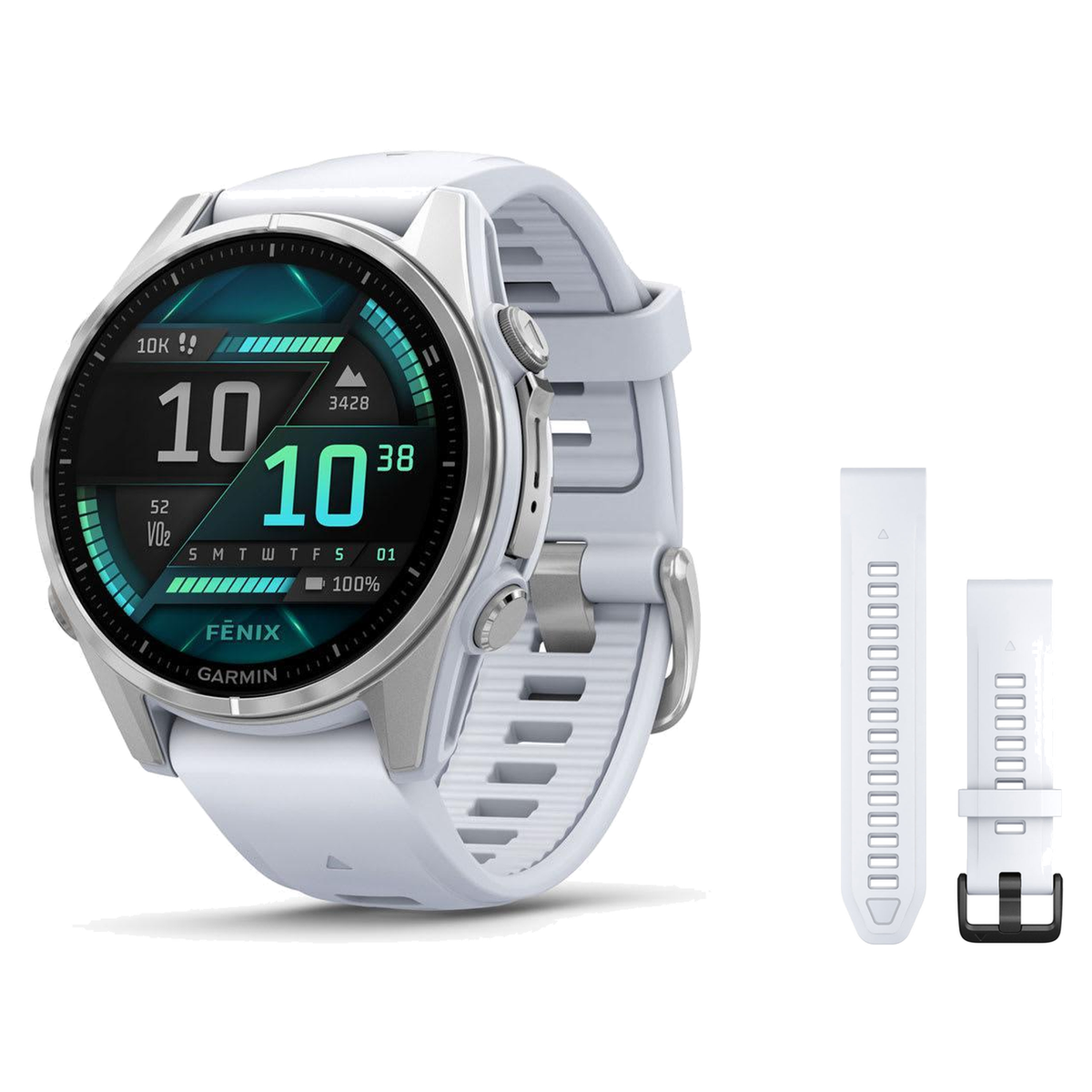Garmin fenix 8 43mm Smartwatch + QuickFit 20 Band Package — 43 mm, AMOLED, Silver with Whitestone Band