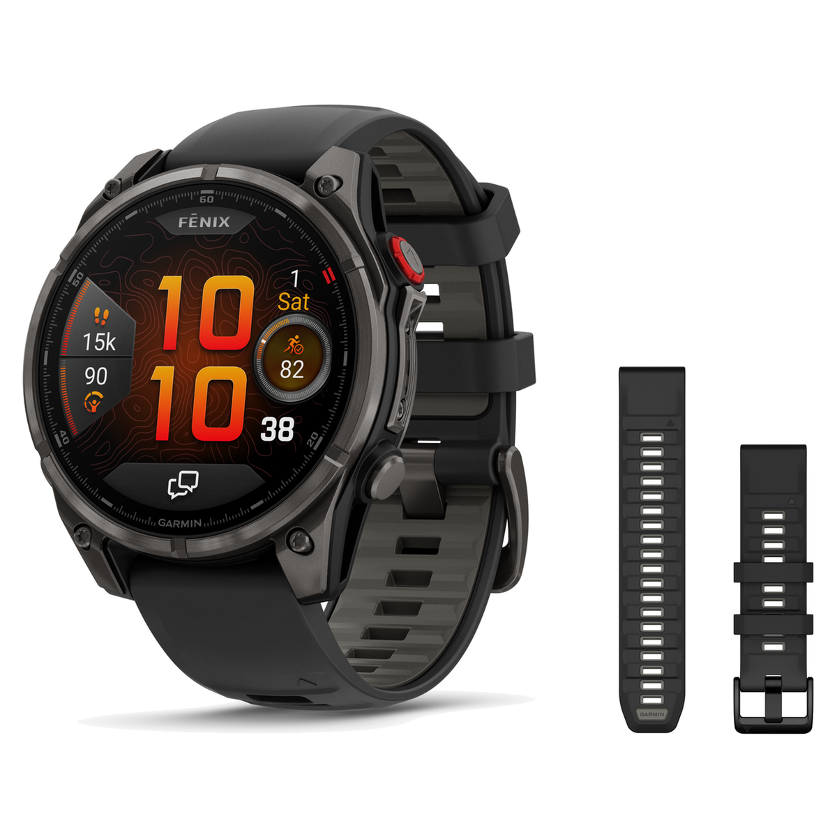 Garmin fenix 8 47mm Smartwatch + QuickFit 22 Band Package — 47 mm, PRO - AMOLED, Sapphire, Carbon Gray DLC Titanium with Bla…