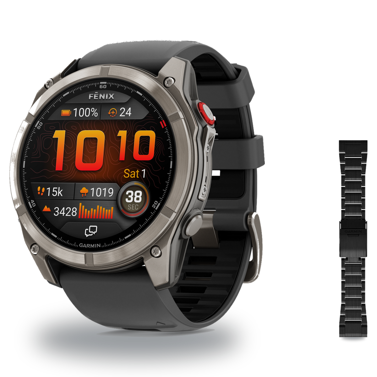 Garmin fenix 8 51mm Smartwatch + QuickFit 26 Band Package — 51 mm, PRO - AMOLED, Sapphire, Titanium with Graphite/Black Sili…