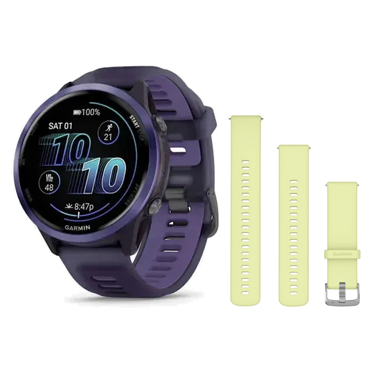 Garmin Forerunner 570 47mm Smartwatch + Quick Release 22mm Band Package — 47mm, Indigo / Translucent Imperial Purple