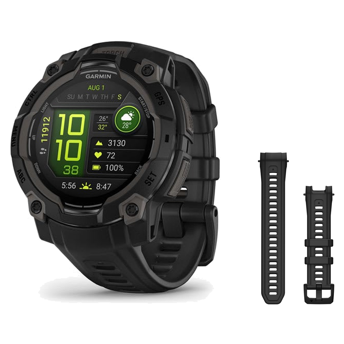 Garmin Instinct 3 45mm Smartwatch + 22mm Band Package — 45 mm, Instinct 3 – AMOLED, Black