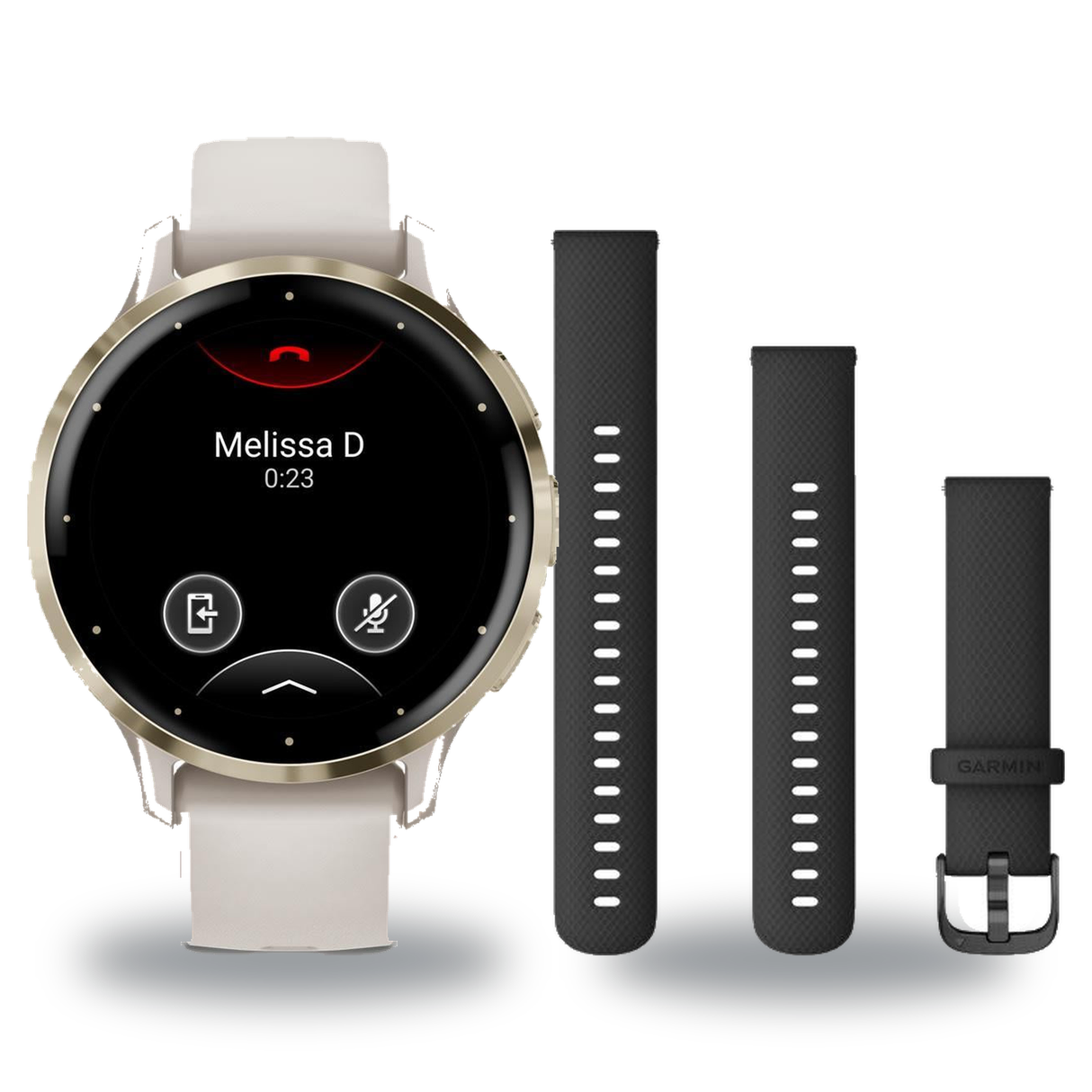 Garmin Venu 3S Smartwatch + Quick Release 18mm Band Package — Soft Gold Bezel w/ Ivory Silicone