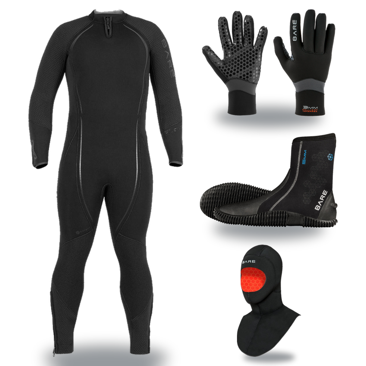 Bare Reactive 5mm Thermal Package – Mens Wetsuit + Hood + Gloves + Boots — Black
