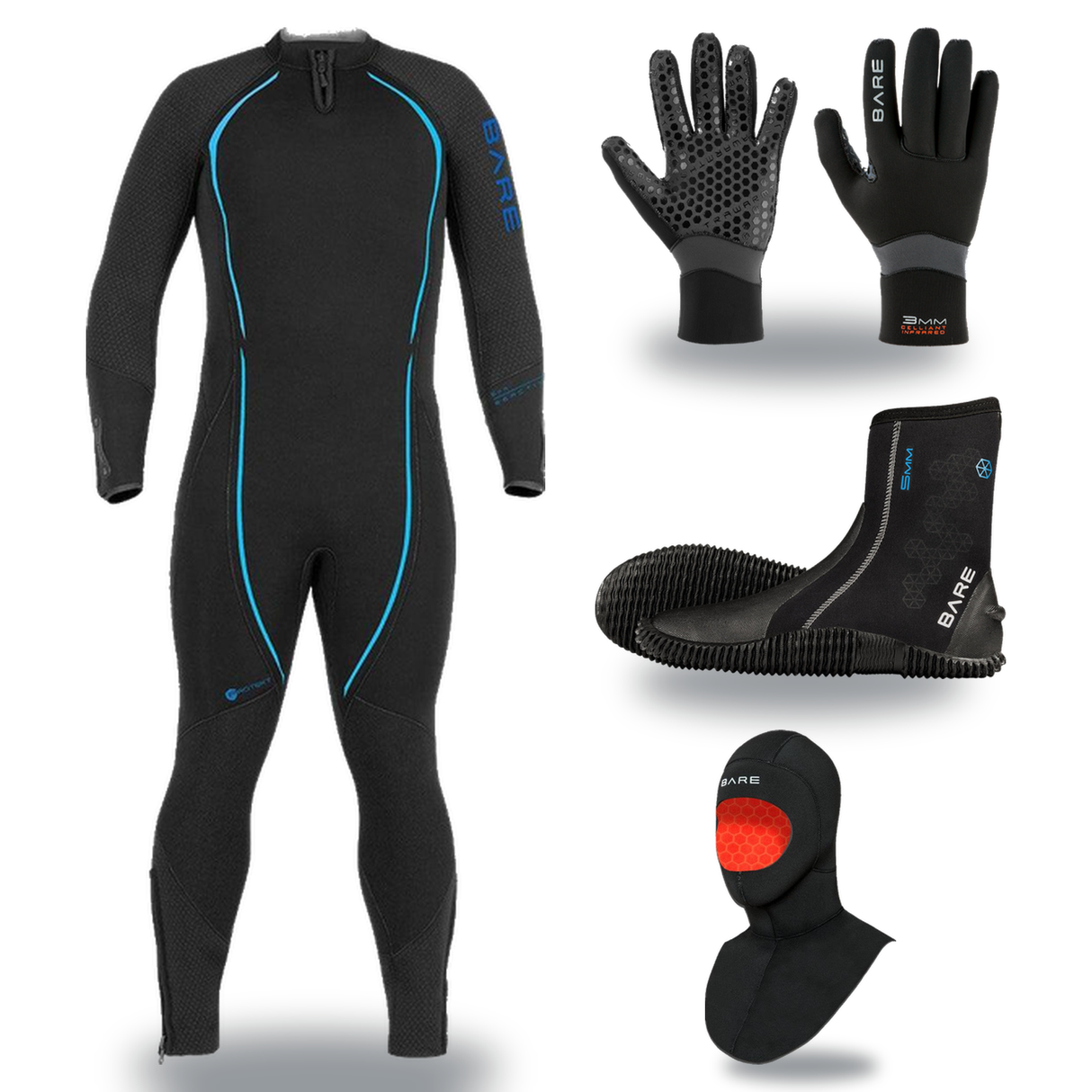 Bare Reactive 5mm Thermal Package – Mens Wetsuit + Hood + Gloves + Boots — Blue