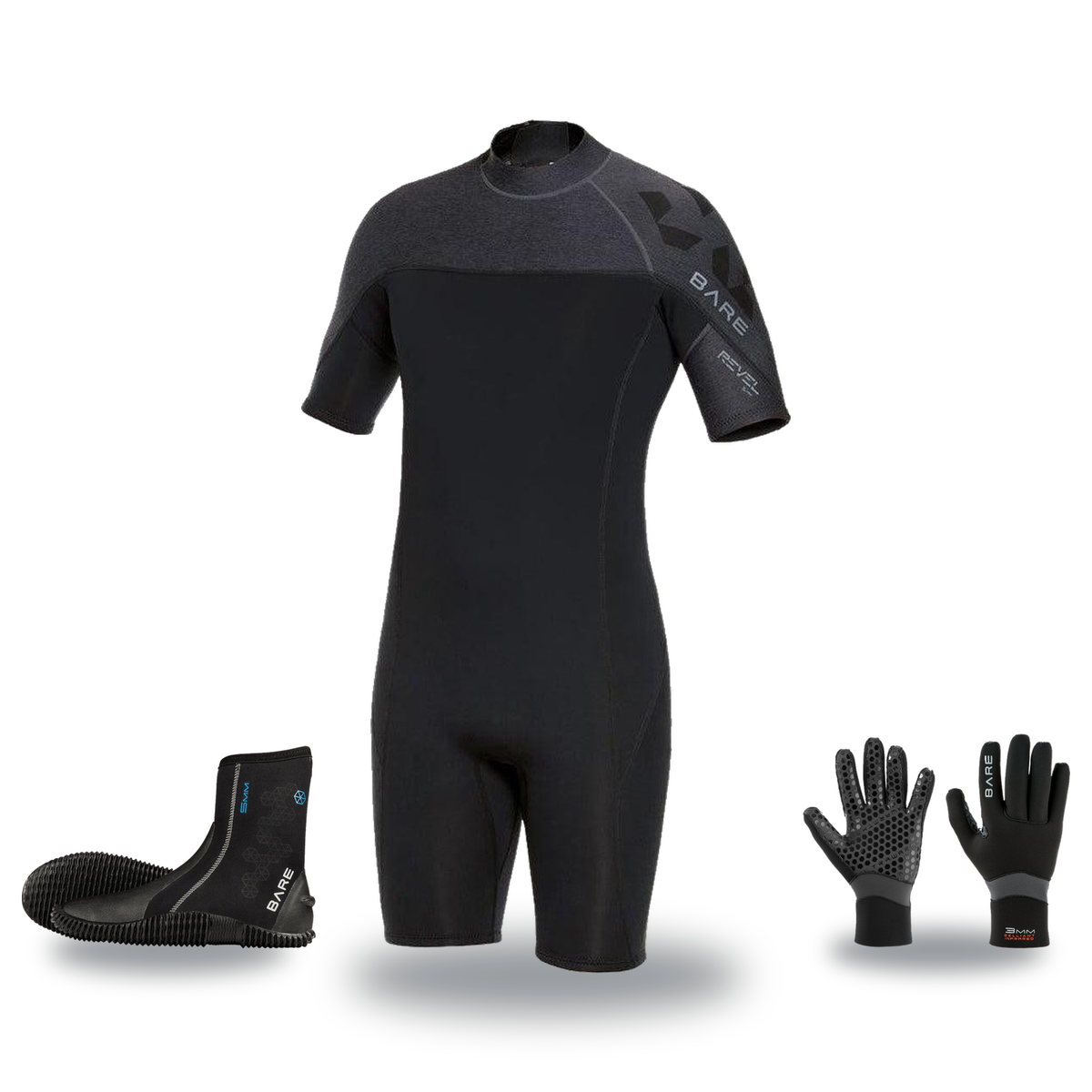 Bare Revel 2mm Warm Water Package – Mens Shorty + Gloves + Boots — includes Bare 2 MM Revel Shorty Mens Scuba Diving Wetsuit…