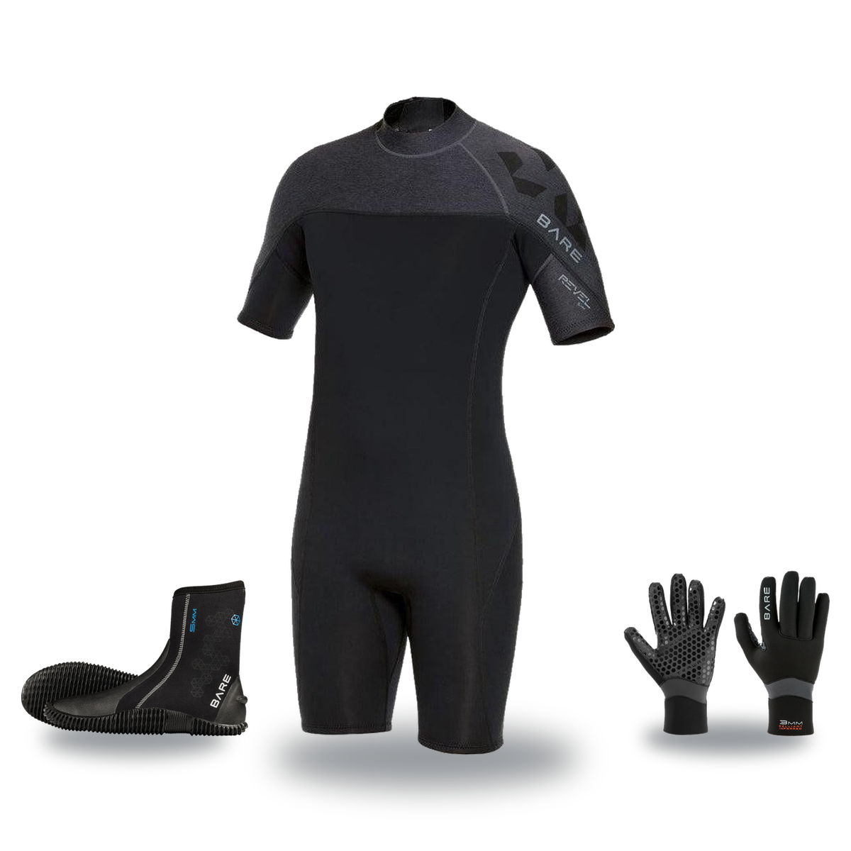 Bare Revel 2mm Warm Water Package – Mens Shorty + Gloves + Boots
