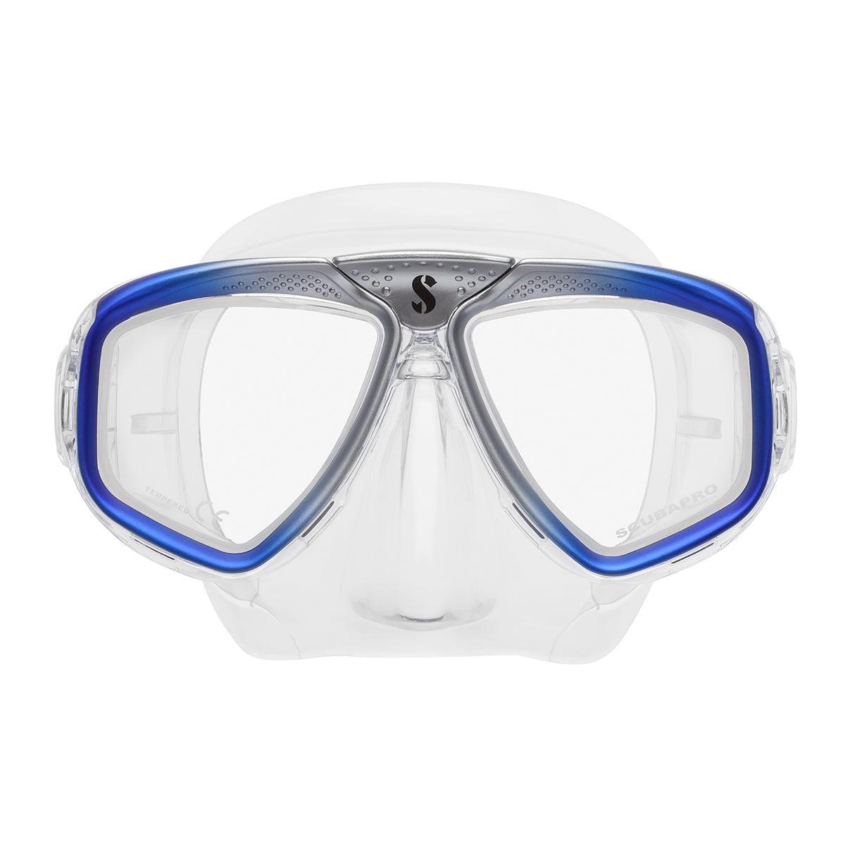 Scubapro Zoom Low-Volume Dual Lens Scuba Diving Mask-Clear Silicone/Blue Silver-