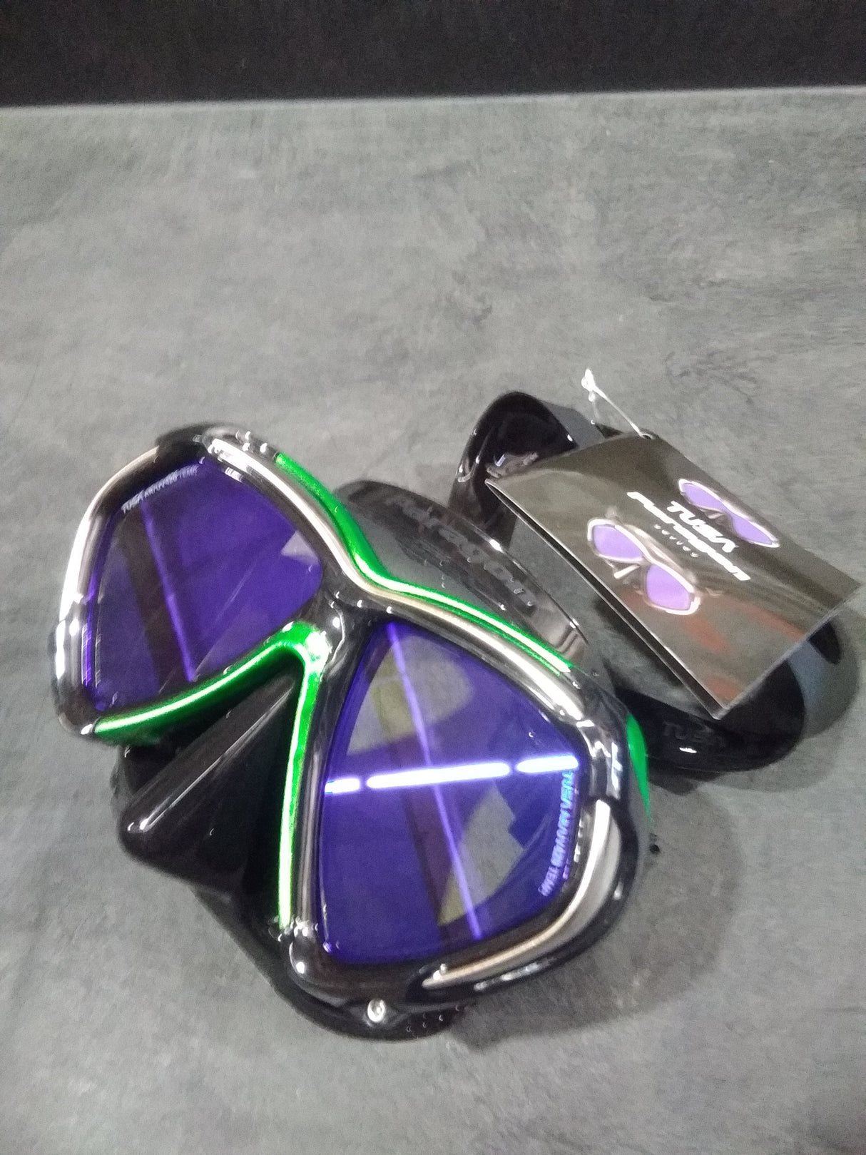 Used Tusa Paragon Dual Lens Scuba Diving Mask-Energy Green-