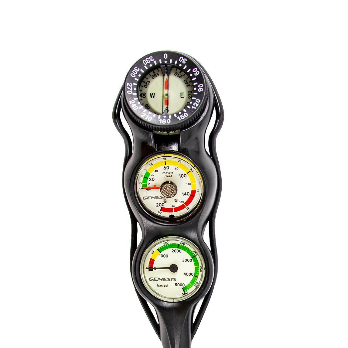 Genesis Three Gauge Analog Mini Console: Depth Gauge + Pressure Gauge + Compass-