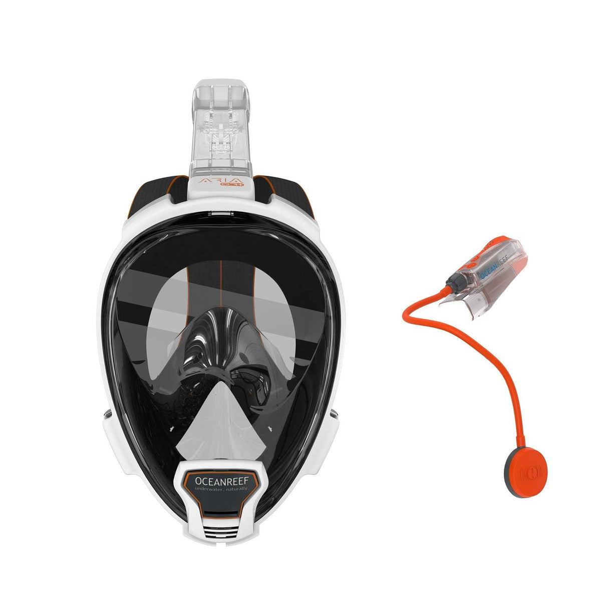Ocean Reef ARIA QR+ with Camera Holder and Snorkie Talkie-White