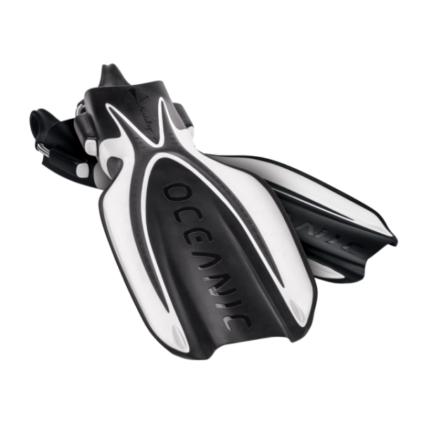Oceanic Manta Ray Open Heel Scuba Diving Fins-WHITE/BLACK
