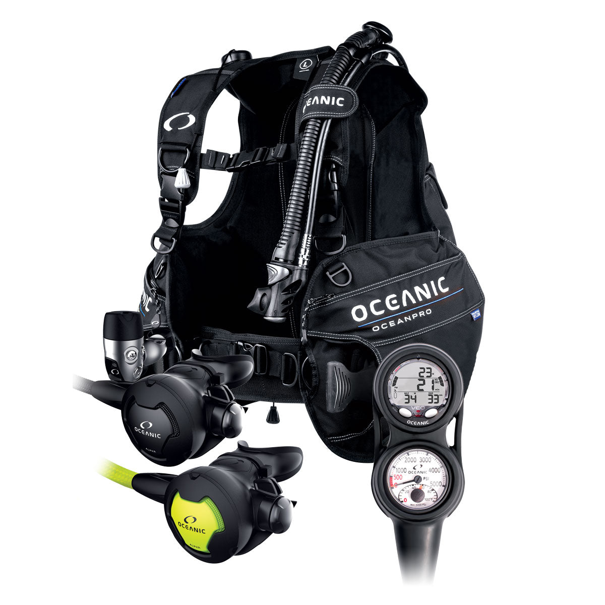 Oceanic Open Water Package with OceanPro BCD W/QLR4, Veo 4.0, Alpha 10 + CDX and Octopus-XS-YOKE-