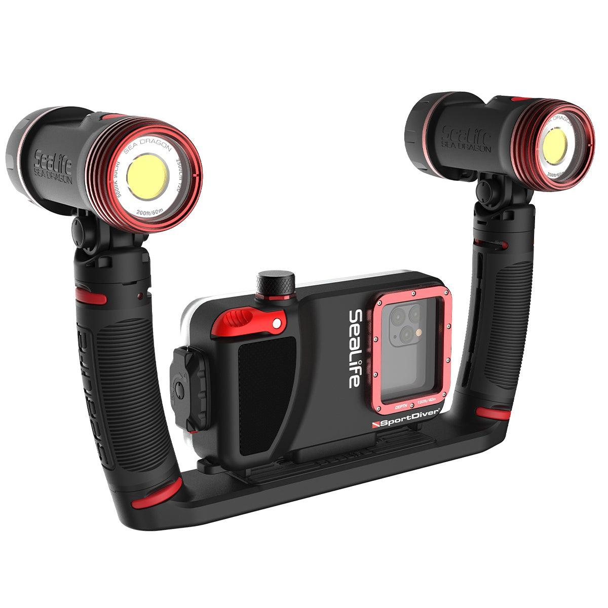 Open Box SeaLife SL989 Underwater Photo/Video Sea Dragon Duo 5000 Video Light Set with 2 2500 Lights, 2 Grips, Dual Tray & SL944 Duo Case-