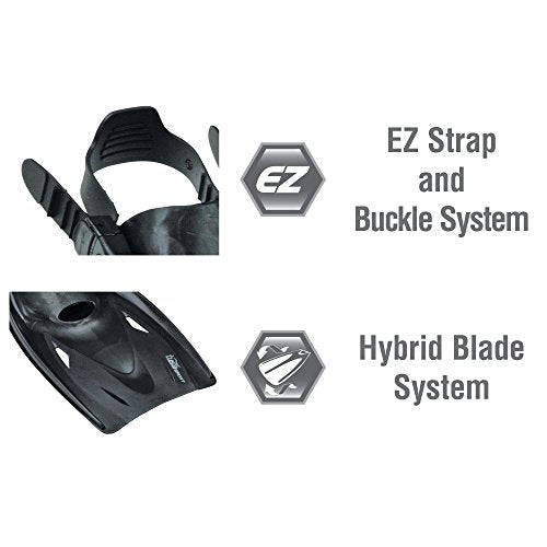 Open Box Tusa Open Heel Snorkel Fin with Sil Strap, Large Black-