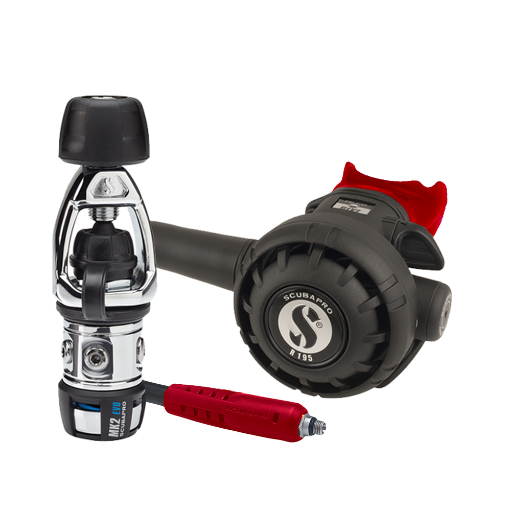 ScubaPro MK2 EVO/R195 Dive Regulator INT with Mouthpiece & Hose Protector-Red