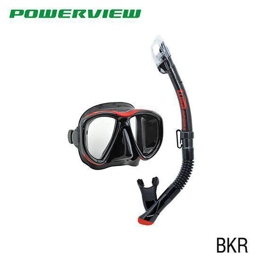 Tusa Powerview Dry Dive Mask and Snorkel Combo (UM-24/USP-250)-Red/Black Silicone