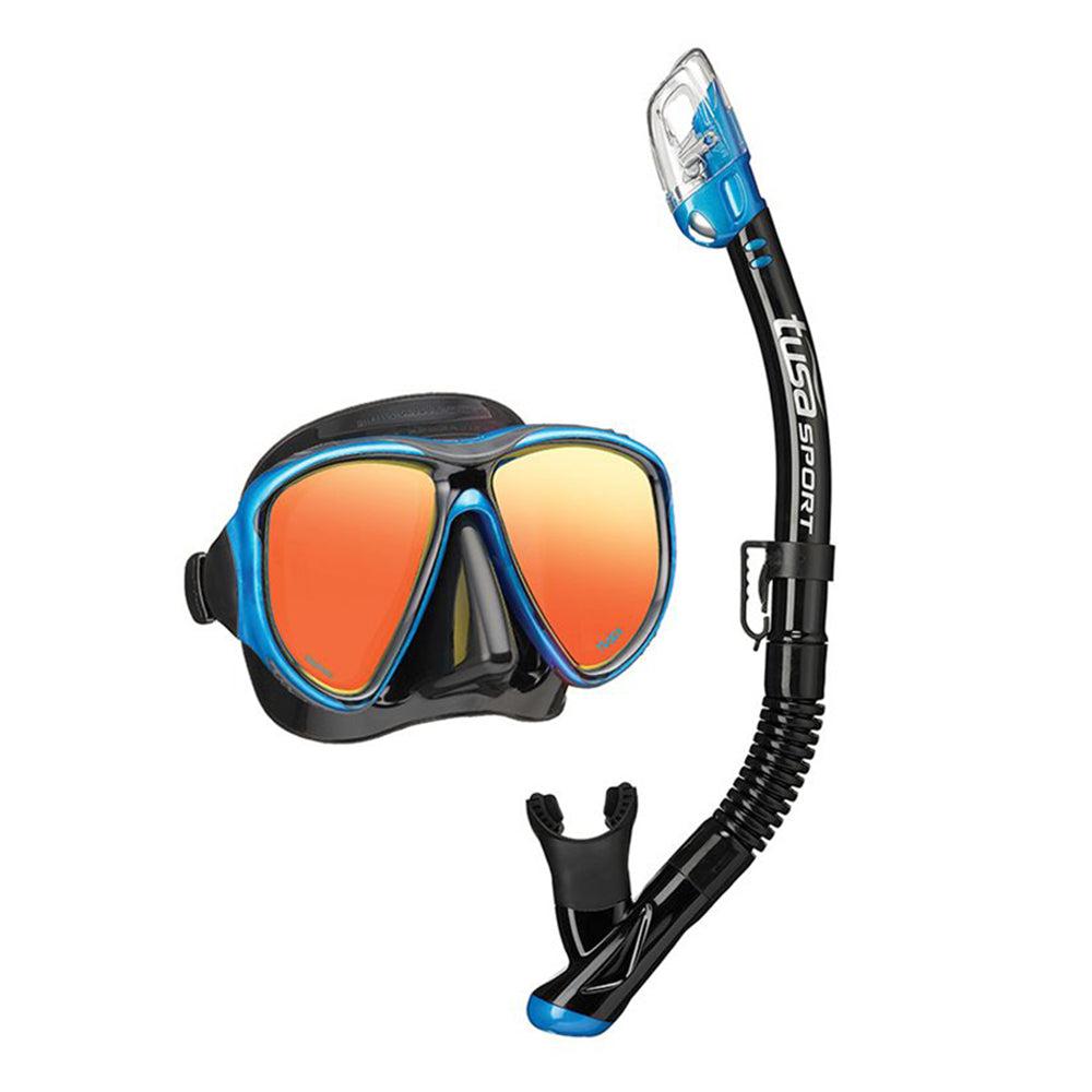 Scuba Choice Dive Mask With Blue Mirror Coated Lense + Black Snorkel Combo  - scubachoice