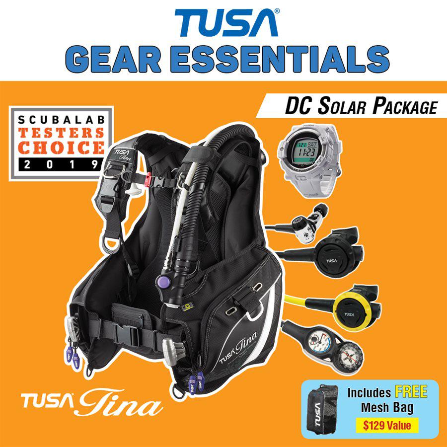 Tusa Tina Female BCD Special with DC Solar Link Watch Scuba Diving Package-White