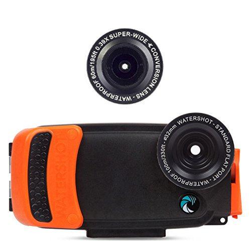 Watershot PRO Underwater Smart Phone Underwater Smart Phone Camera Housing Underwater Smart Phone Camera Housing Kit for iPhone 6/6s (Black/Garibaldi WS) (flat + wide angle lens)-