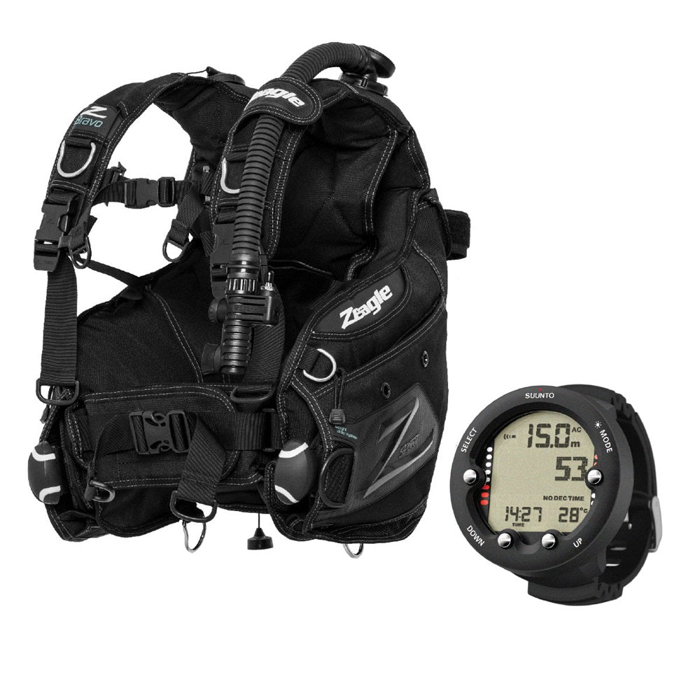 Zeagle Bravo, w/inflator, hose and RE valve + Suunto Zoop Novo-Black-S-