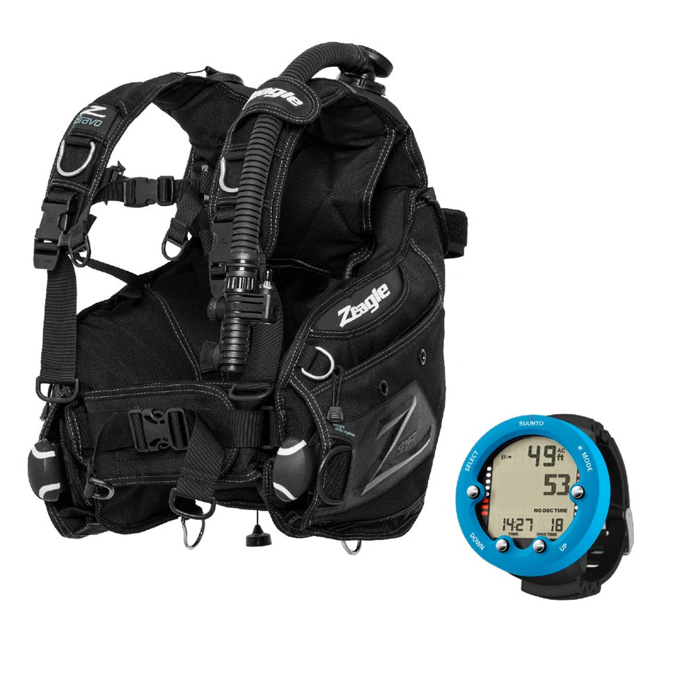 Zeagle Bravo, w/inflator, hose and RE valve + Suunto Zoop Novo-Blue-S-