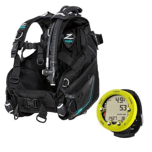 Zeagle Marina, w/inflator, hose and RE valve + Suunto Zoop Novo Package-Lime-XS-