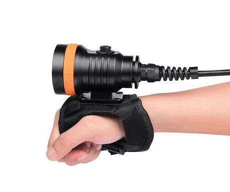OrcaTorch WS02 wrist strap with a dive light mounted