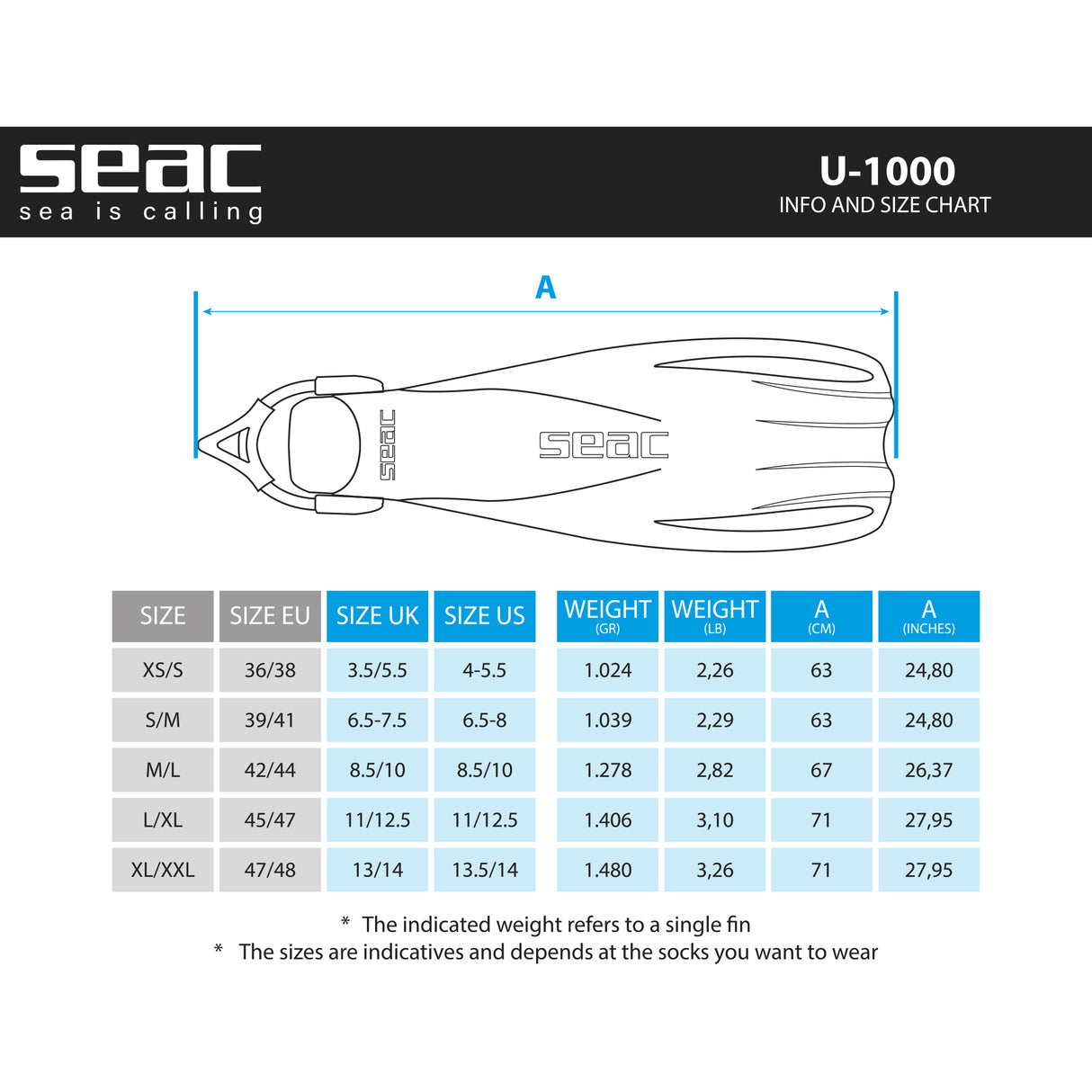 SEAC OPEN HEEL FIN  U-1000 SLING STRAP
