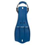 Blue diving fin with a carabiner on a white background