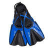 Blue and black diving fins with Mares branding on a white background