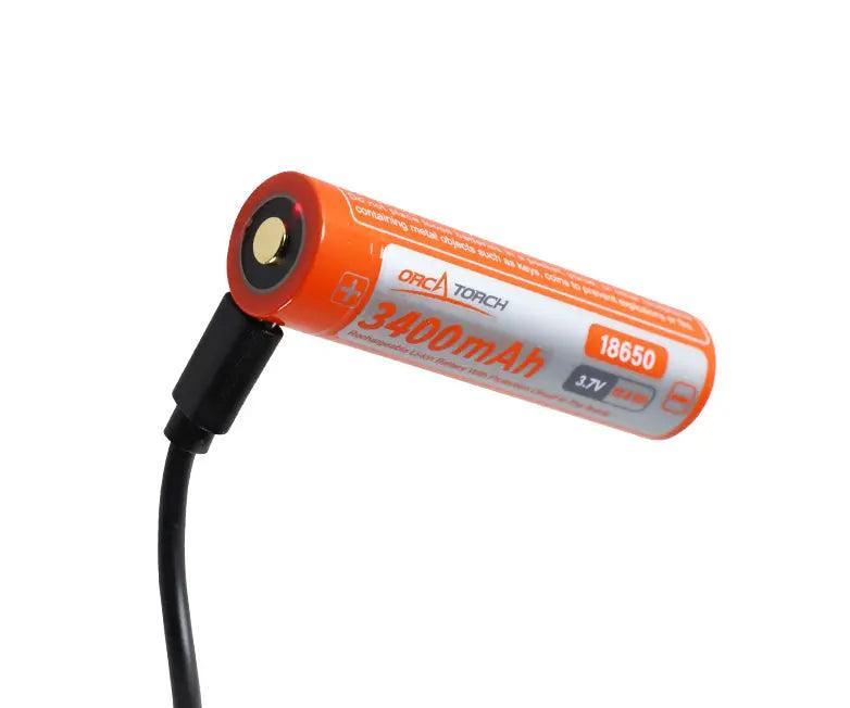 OrcaTorch 18650 battery charging over USB-C